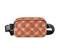 Retro Checker Board Groovy Flower Oil Painting Water Resistant Waist Bag Fanny Pack with Adjustable Strap for, Red Cream Buffalo Plaid Tartan Check Scotland Merry Christmas, One Size