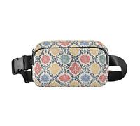 Retro Checker Board Groovy Flower Oil Painting Water Resistant Waist Bag Fanny Pack with Adjustable Strap for, Seamless Asian Traditional Patterns, One Size