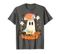 Retro Checkered Ghost Reading Book Halloween I'm Booked T-Shirt