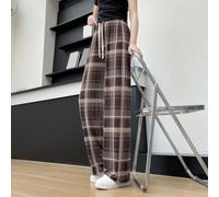 Retro Checkered Pants for Women Loose Street Style | 95% polyester 5% spandex, soft hand-feel, breathable fabric, retro checkered look, easy care