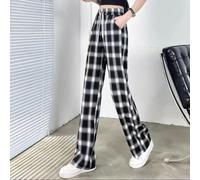Retro Checkered Pants for Women Loose Street Style | 95% polyester 5% spandex, soft hand-feel, breathable fabric, retro checkered look, easy care