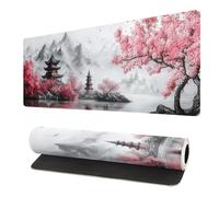 Retro Cherry Blossoms Mouse Pad 31.5x11.8 Inch White Full Desk Japanese Mousepad Extended Large Non-Slip Rubber Base Waterproof Big Keyboard Mat with Stitched Edges for Gaming and Office