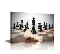 Retro Chess Checkmate Canvas Wall Art Decor Closeup of King Win Inspirational Picture Prints Gallery Wrapped Business Office Home Play Room Decor Ready to Hang Framed Ready to Hang 18x12 in