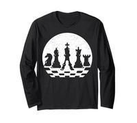 Retro Chess Pieces Minimalist Board Strategy Game Design Long Sleeve T-Shirt