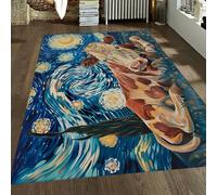 Retro Chic Area Rugs 160x200cm Area Rug Starry Night Background Rugs Cows on the Grass Carpet Washable for Living Room Bedroom Under Table Indoor Low Pile