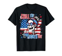 Retro Chill The Fourth Out Cute Skeleton US Flag 4th Of July T-Shirt