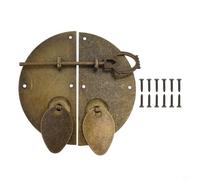 Retro Chinese Style Door Knock Pull Latch Handle- Bronze Iron Cabinet Lock with Bolts- Vintage Round Furniture Hardware for Wardrobe Drawer Box- 100mm