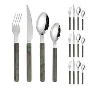 Retro Chinese Style PP Handle Kitchen Stainless Steel Silverware Tableware Flatware Cutlery Set Steak Knife Fork Spoon Teaspoon (Brown,16 Pieces)