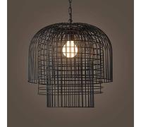 Retro Chinese Wrought Iron Bird Cage Suspension Ceiling Lamps Lanterns Personality Creative Pendant Lights Cafe Restaurant Teahouse Mesh Chandelier Light E27 Base Hanging Light Fixture