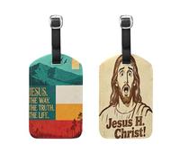 Retro Christian Jesus Faith 2 Pcs Luggage tag Funny Luggage Labels with Name ID Card for Airplane