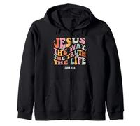 Retro Christian Jesus The Way Truth Life Bible Verse Groovy Zip Hoodie