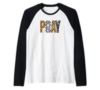Retro Christian Pray Leopard Checkered Raglan Baseball Tee
