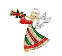 Retro Christmas Angel Angel Blowing Horn Santa Green Red Holiday Pin Brooch Jewelry For Women Daily Wear Classic Markers Thick