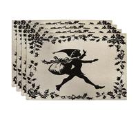 Retro Christmas Elf Linen Placemats Set of 4, 12''x18'', Vintage Xmas Kid 4Pcs Print Table Mats for Dinning, Holiday New Year Holiday Home Kitchen Decor