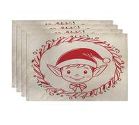 Retro Christmas Elf Linen Placemats Set of 6, 12x18 Inch, Vintage Xmas Kid 6Pcs Table Mats for Dinning, Holiday New Year Holiday Home Kitchen Decor