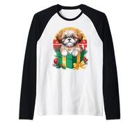 Retro Christmas Shih Tzu X-Mas Ornaments Raglan Baseball Tee