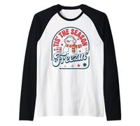 Retro Christmas Snowman Tis' The Season to Be Freezin' Raglan Baseball Tee