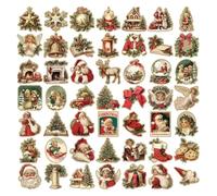 Retro Christmas Stickers for Crafts, 50 Piece Phone Case Stickers, Vintage Waterproof Decals Crafts Decorations for Fridge Window Car Bottle Glass Indoor Outdoor Home