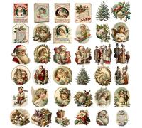 Retro Christmas Stickers, Vintage Christmas Sticker Sets | 36X Journaling Scrapbooking Sticker Pack | Laptop Stickers for Tablet Phone Computer, Prizes for Kids in Classroom, Snowboard Decorations
