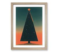 Retro Christmas Tree Framed Print | A2 Oak Framed Wall Art | Ready to Hang | Retro Christmas Picture | Living Room Bedroom Lounge Office