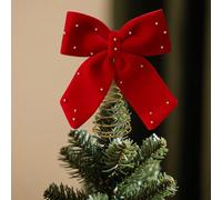 Retro Christmas Tree Topper with Spiral Base Red Velvet Bow Christmas Tree Top Holiday Decoration for Home Office Party (Burgundy, 25cm*30cm*8cm)