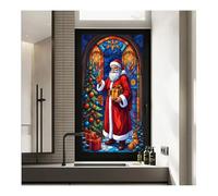 Retro Christmas Window Privacy Film, Privacy Rainbow Decals Living Room Sun Blocking Decor, Santa Claus, Snowman, Elk and Sleigh Removable Static Cling Stickers(Gift Santa)