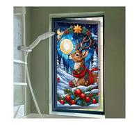 Retro Christmas Window Privacy Film, Privacy Rainbow Decals Living Room Sun Blocking Decor, Santa Claus, Snowman, Elk and Sleigh Removable Static Cling Stickers(Moon Elk)