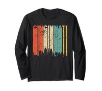 Retro Cincinnati Ohio Cityscape Downtown Skyline Distressed Long Sleeve T-Shirt