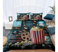 Retro Cinema Duvet Cover Set Popcorn Bedding Sets Soft Microfiber Duvet Cover Emperor Size 290x235 cm 3D Quilt Cover with Zipper Closure and 2 Pillowcases b.2788