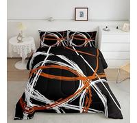 Retro Circle Bedding Set Orange Black White Stripes Duvet Set for Kids Boys Girls Abstract Art Microfiber Quilt Set Bedroom Down Comforter King