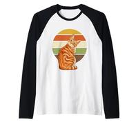 Retro Circle Orange Tabby Cat Vintage Sunset 70s Style Raglan Baseball Tee