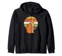 Retro Circle Orange Tabby Cat Vintage Sunset 70s Style Zip Hoodie