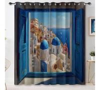 Retro City Architecture Sea Blackout Curtains for Living Room Bedroom W46 x L54 Inch (2 Panels), Blue Print Eyelet Curtain Thermal Insulated Noise Reducing Window Curtain Drapes