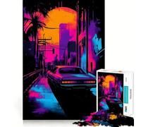 Retro City Sunset 1000 Piece Jigsaws for Teenagers Puzzle Smart Game Group Play Image Assembly Wall Art Decor (38x52cm)