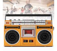 Retro Classic 80s Portable Boombox with CD & Cassette Tape Player/Recorder, AM/FM Radio, USB/SD Input for Family Gatherings & Travel