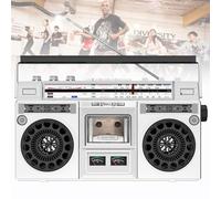 Retro Classic 80s Portable Boombox with CD & Cassette Tape Player/Recorder, AM/FM Radio, USB/SD Input for Family Gatherings & Travel