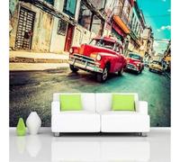 Retro Classic Cars Dilapidated Towns Architecture 3D Wallpaper Premium Textured Silk Study Dining Living Room Bedroom Sofa TV Wall Easy Install-300cm×210cm