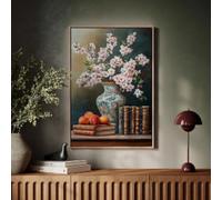 Retro Classical Vase Flowers Canvas Painting Still Life Flowers and Books Art Posters Print Living Room Study Decor 40x80cm Frameless