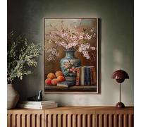 Retro Classical Vase Flowers Canvas Painting Still Life Flowers and Books Art Posters Print Living Room Study Decor 60x90cm Frameless