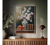 Retro Classical Vase Flowers Canvas Painting Still Life Flowers and Books Art Posters Print Living Room Study Home Decor(80x120cm/Internal Frame)