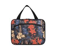 Retro Clematis Flowers Blue Red Hanging Travel Cosmetic Bags for Women with Hook, Designer Portable Toiletry kit for mom Toilet cartera para maquillaje L