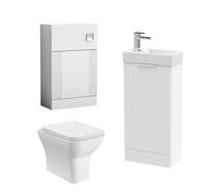 Retro Cloakroom Bundle - Fluted Floor Standing Vanity Unit, WC Unit, Cistern, Toilet Pan & Tap - White/Chrome - Balterley