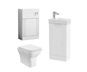 Retro Cloakroom Bundle - Fluted Floor Standing Vanity Unit, Wc Unit, Cistern, Toilet Pan & Tap - White/chrome - Balterley