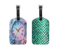 Retro Clock Roses Butterfly Blue Pink Teal-Green Fish Scale Texture 2 Pcs Luggage Tags Funny Travel Tags for Preventing Loss of Bags