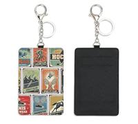 Retro Club Work Card Holder with Keyring Bus Pass Holder for Men Women with 2 Card Slots Slim Wallet for Nurse Teacher Student Meal Bank Credit Cards Daily Use Nurse Essentials