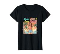 Retro Coastal Palm Trees Easy Breeze Summer Style T-Shirt