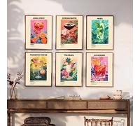 Retro Cocktail Posters Cocktail Bar Wall Art Colorful Wine Glass Art Print Aesthetic Preppy Paintings Cocktail Drink Print Alcohol Wall Art Bar Drinks Wall Decor for Bar Dorm Kitchen 8x10in Unframed