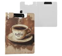 Retro Coffee Cups Brown Foldable Clipboard with Storage Horizontal and Vertical Double Clips Clip Board with Cover Clipboard Clipfolio Coaching Trade Quest