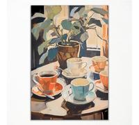 Retro Coffee Poster Print, Food Wall Art Canvas, Vintage Cups Illustration, Italian Travel Shop Decor, Cozy Charm Kitchen and Bar Painting 16x24in Unframed