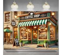Retro Coffee Shop Backdrop Green White Stripes Booth Decoration Cake Coffee Party Birthday Decorations Kids Portrait Photoshoot Studio Photo Props (A, 8X6FT)